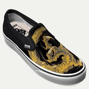 VANS | Rare Limited Edition Run Dragon Black Yellow Slip-on Sneakers  | Men's 10